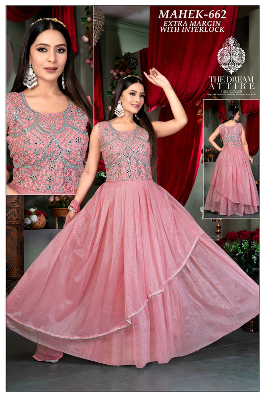 Women’s Designer Pink Embroidered Layered Gown