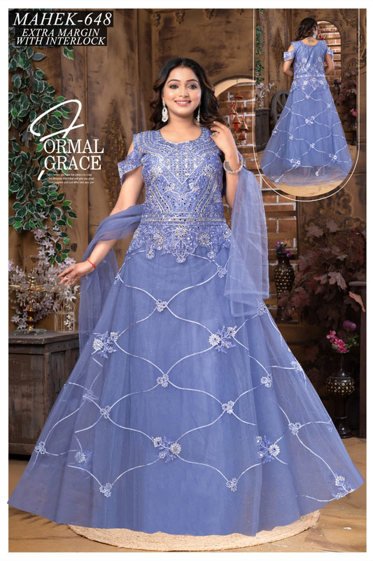 Mahek-648 Designer Blue Embroidered Gown | Women’s Ethnic Party Wear