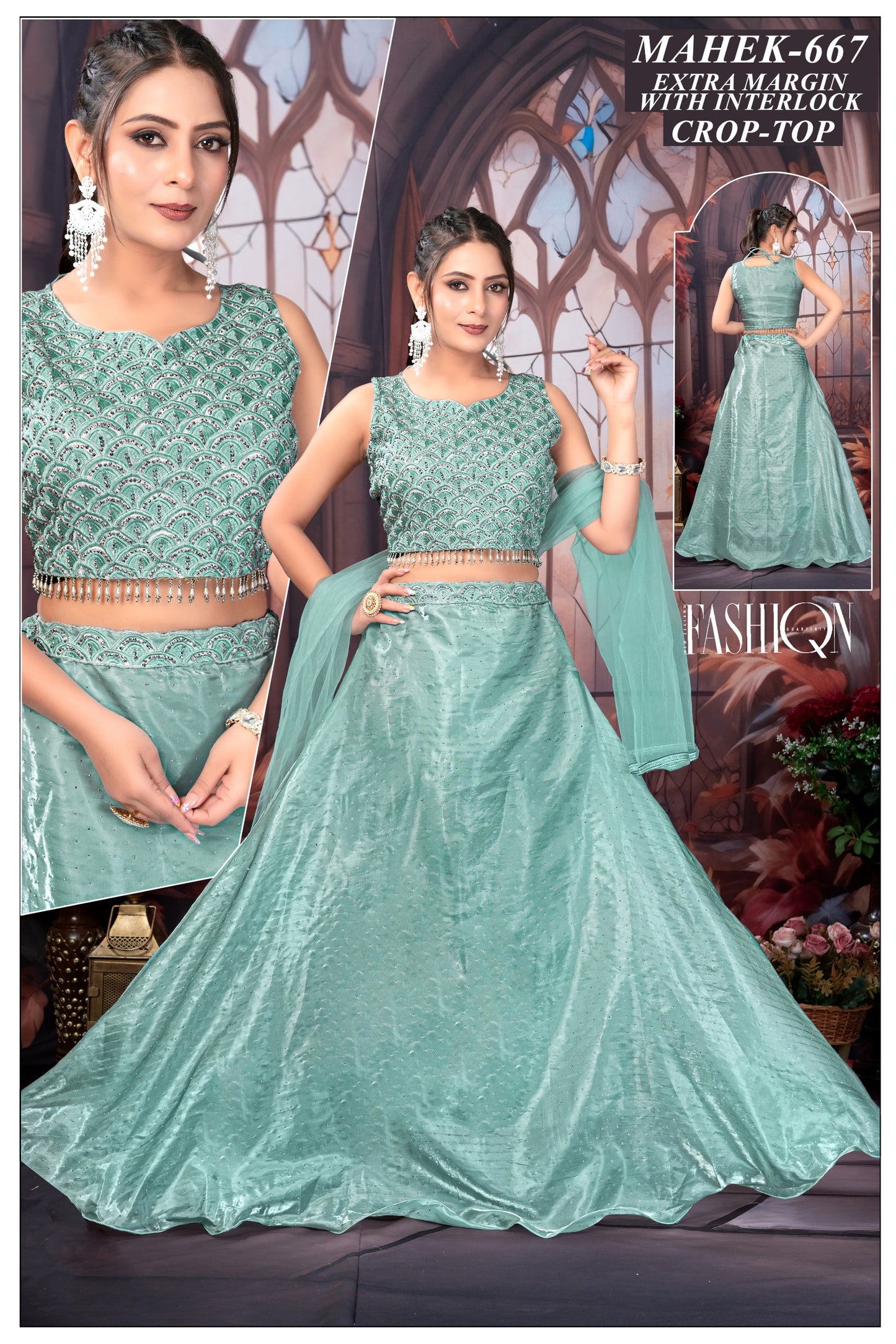 Mint Green Embroidered Lehenga Choli Set with Dupatta