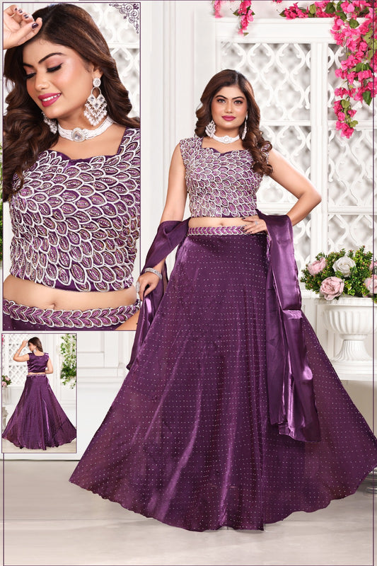 Purple Embroidered Lehenga Choli Set with Dupatta