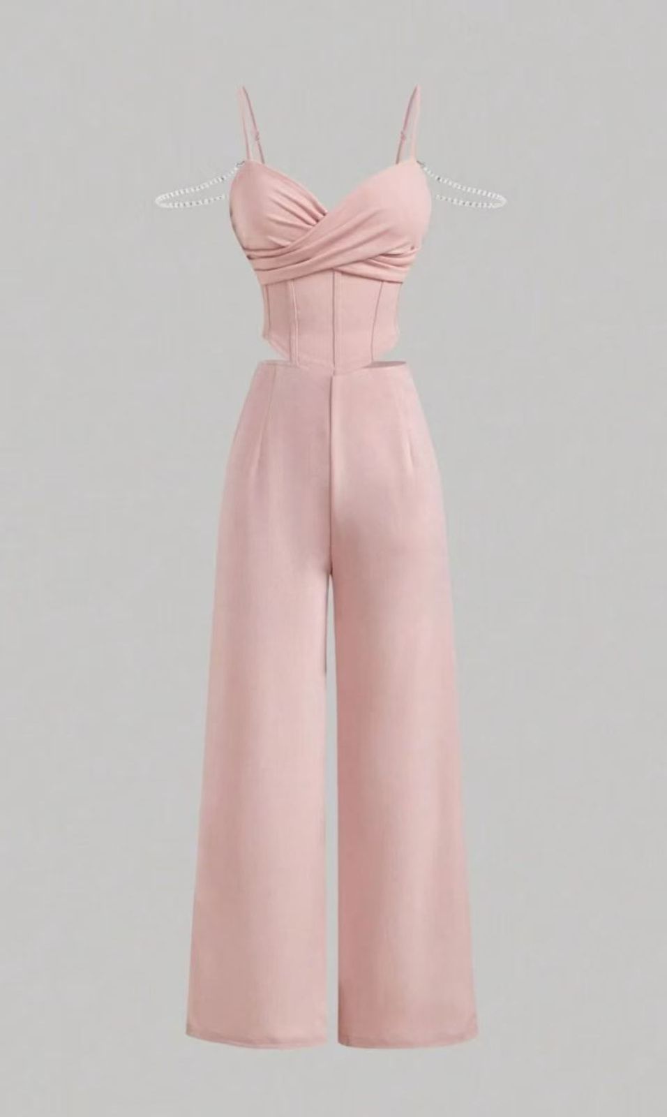 Elegant Pink Wide-Leg Jumpsuit with Corset Top