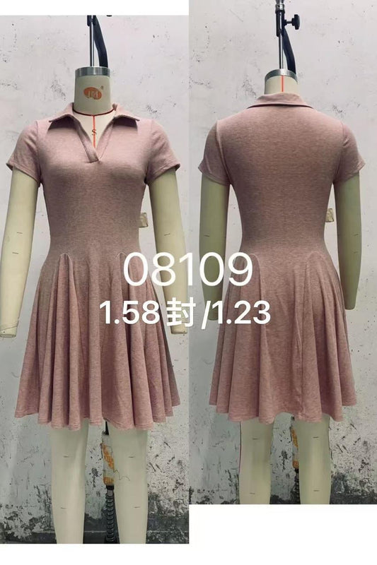 Women’s Pink Polo Collar Short Sleeve Skater Dress