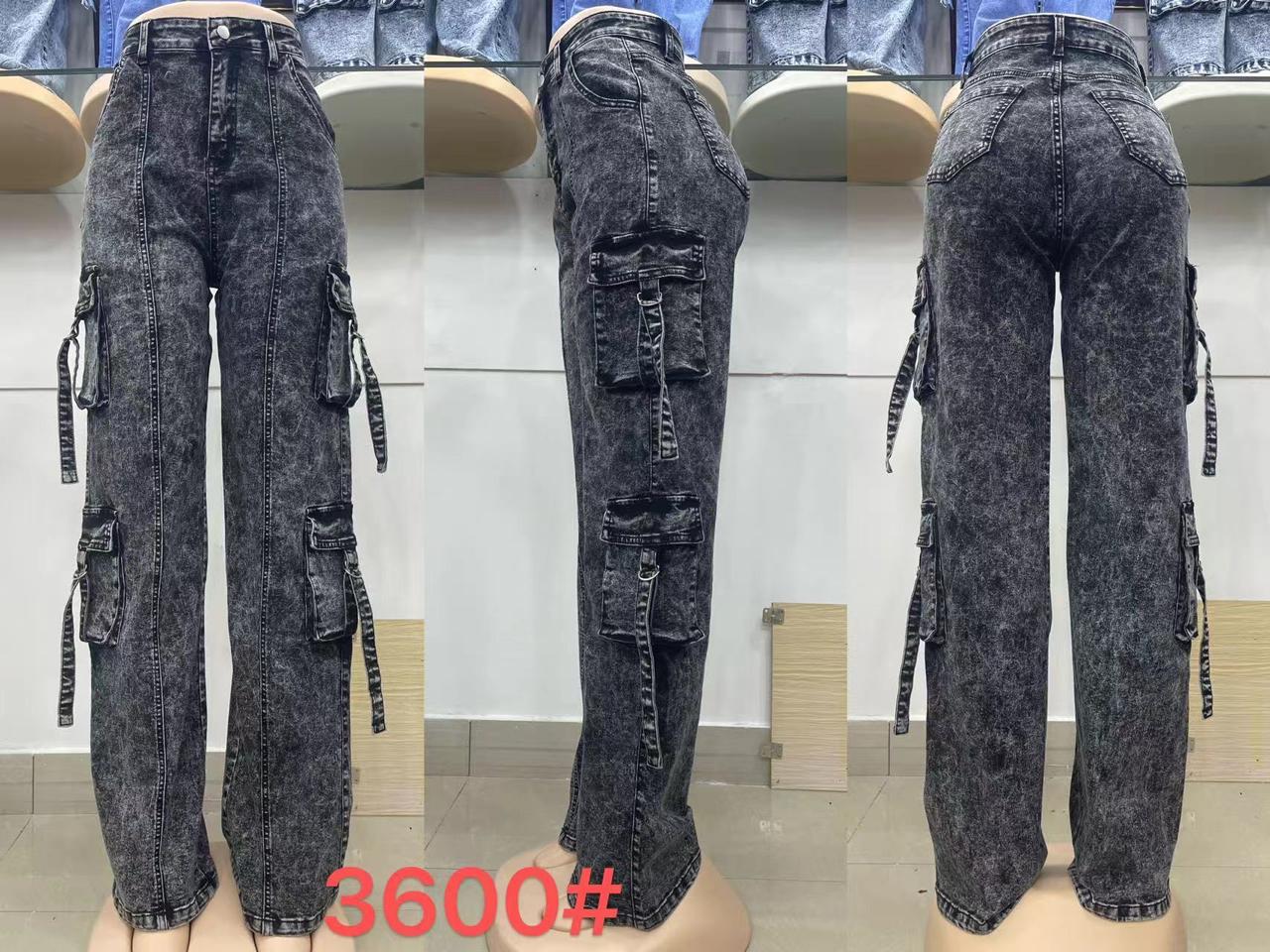 Vintage Washed Cargo Jeans with Strap Detailing