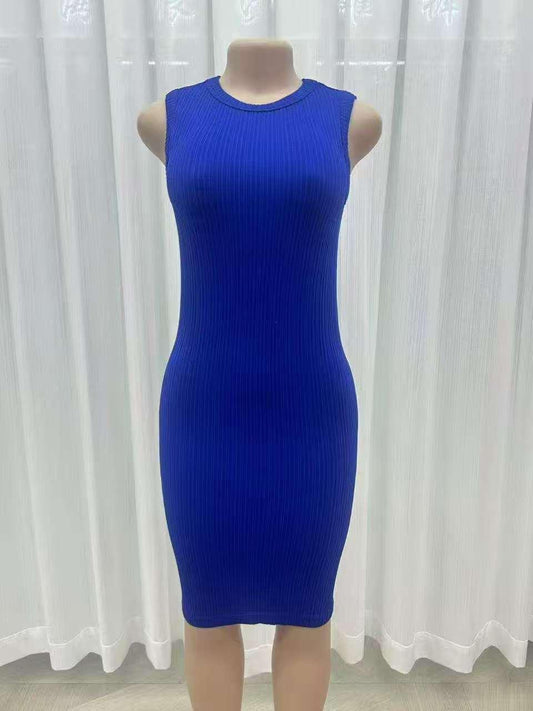 Royal Blue Ribbed Bodycon Midi Dress