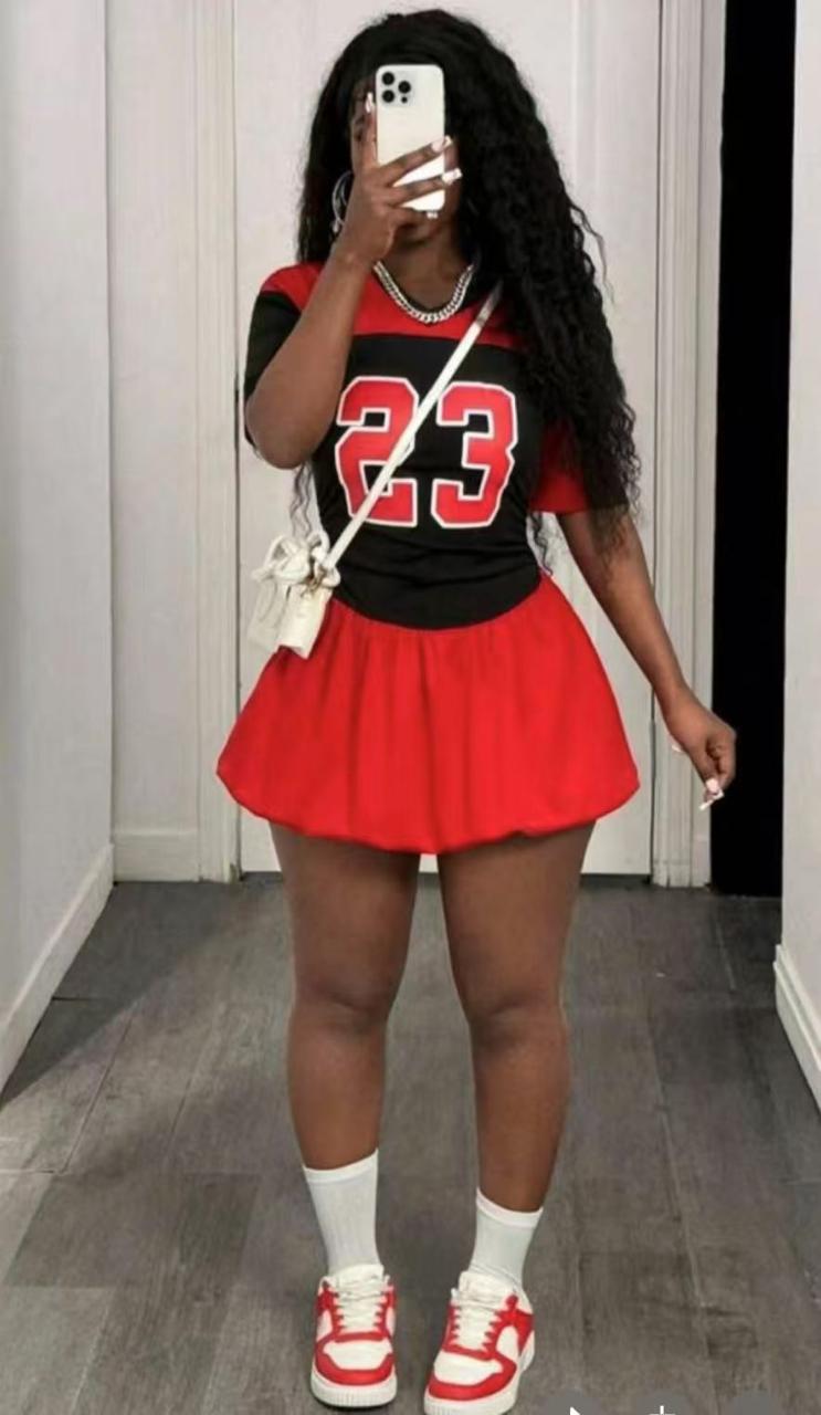 Women’s Red & Black Number Print Skater Dress