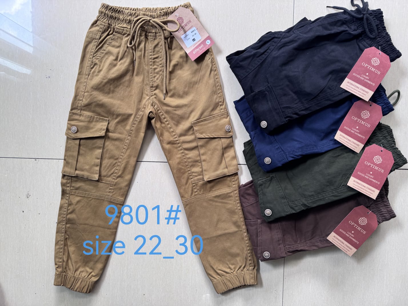 Boys Cargo Jogger Pants – Multiple Colors (9801#)