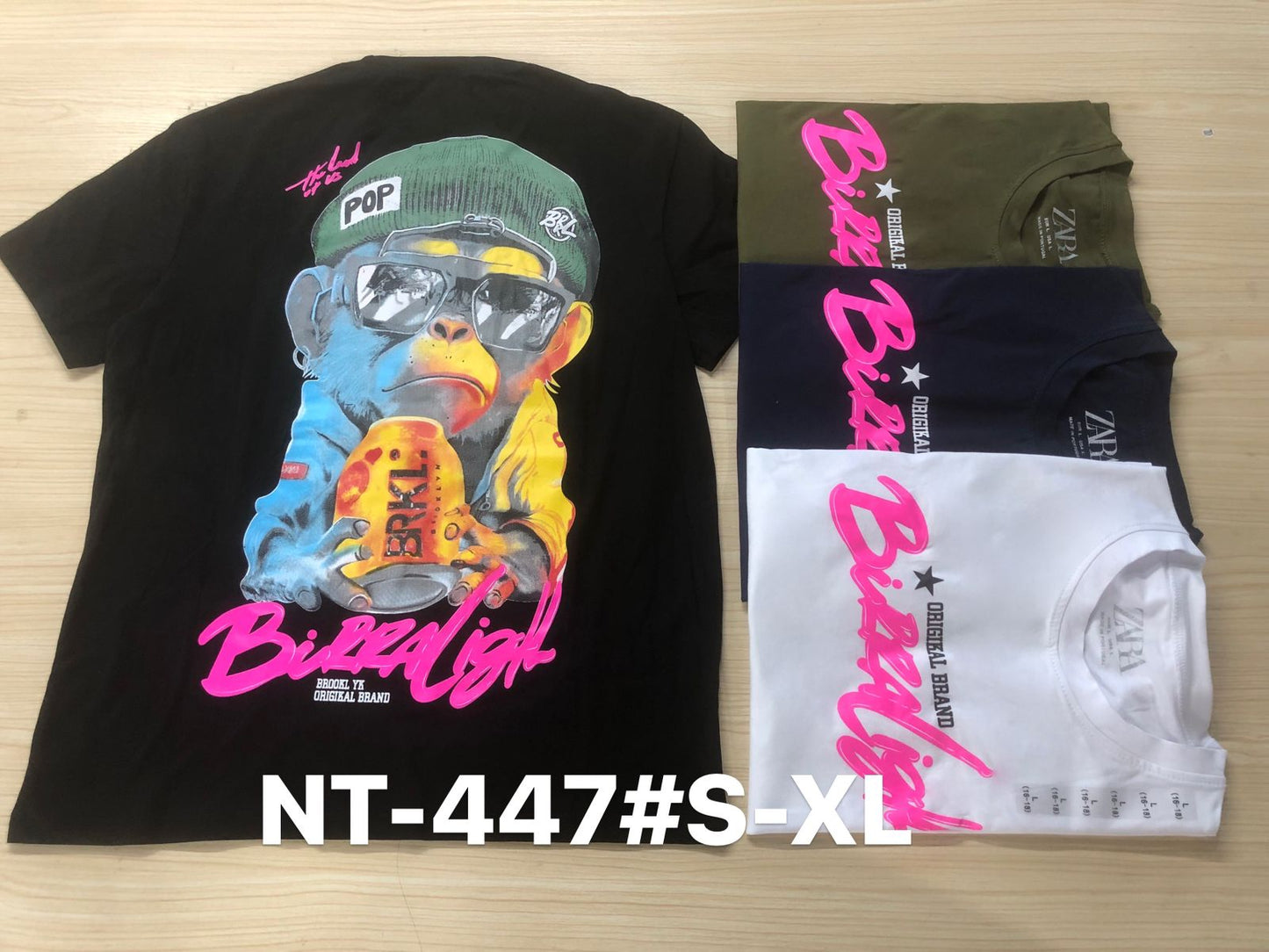 NT-447 Streetwear “Beer Light” Monkey Graphic Tee | Sizes S-XL