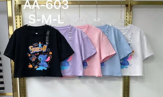 Stitch Graphic Crop T-Shirt AA-603