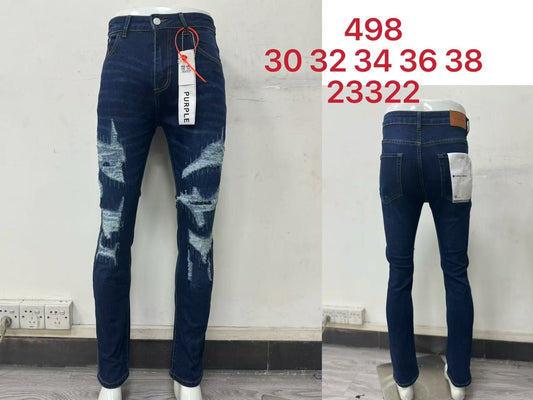 Purple Slim Fit Distressed Blue Jeans