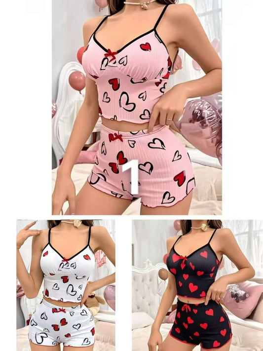 Women’s Heart Print Short Pants Night Suit Set