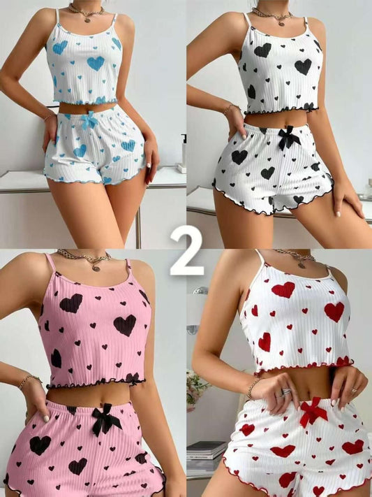 Women’s Heart Print Short Pants Night Suit