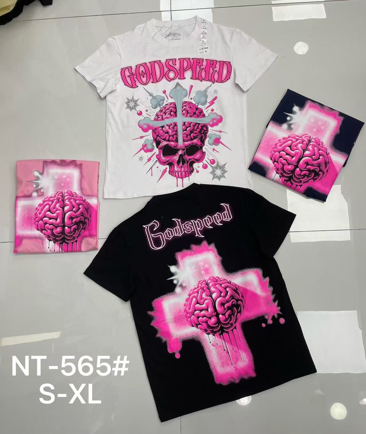 Godspeed Brain Cross Pink Graphic T-Shirt