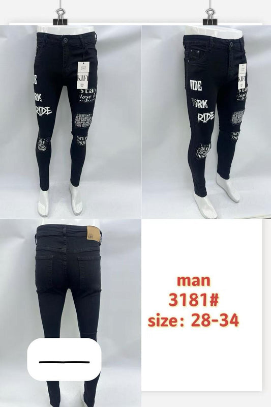 KIFT Men's Ripped Graphic Print Skinny Jeans - Black White