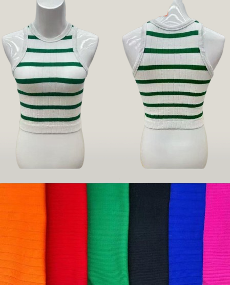 324# Ribbed Striped Sleeveless Crop Top