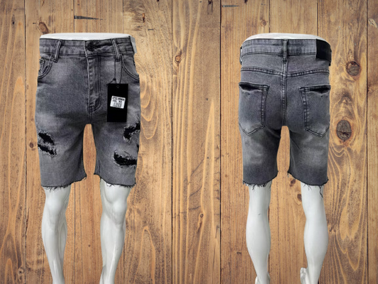 ZW9008 Distressed Grey Denim Shorts – Sizes 30-38