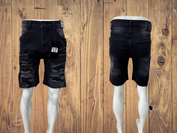 ZW9005 Black Distressed Denim Shorts – Sizes 30-38
