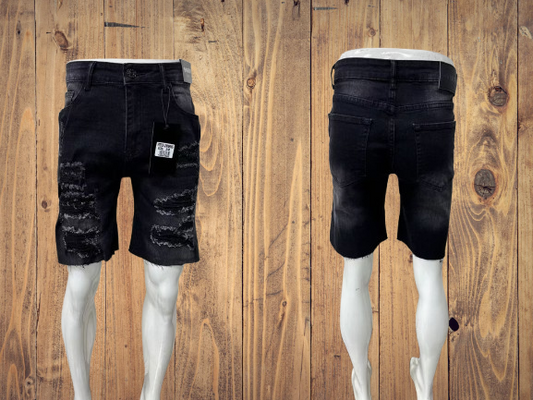 ZW9005 Black Distressed Denim Shorts – Sizes 30-38