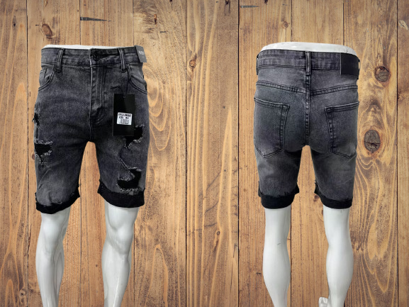 ZW9007 Distressed Grey Denim Shorts with Cuffed Hem – Sizes 30-38