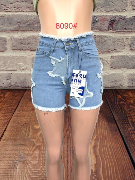 Light Blue Distressed Star Patch Denim Shorts