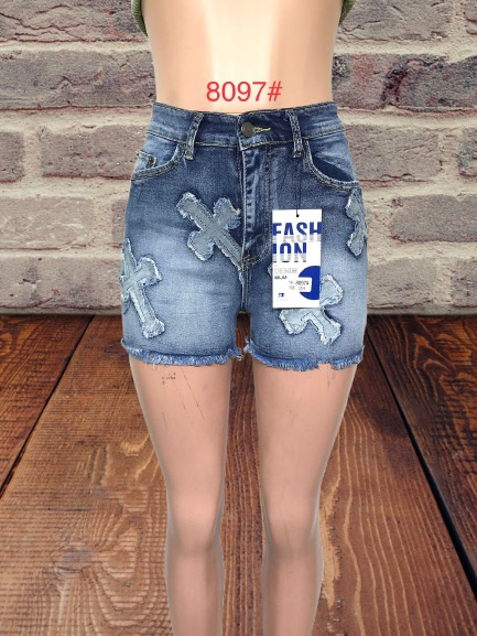 Trendy Distressed Denim Shorts with Cross Patch Design