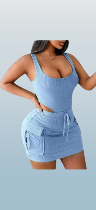 Women’s Blue Ribbed Two-Piece Set