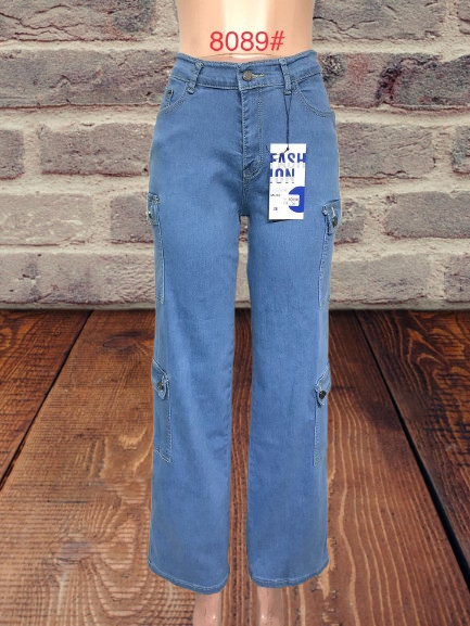 Light Blue Wide-Leg Cargo Denim Pants