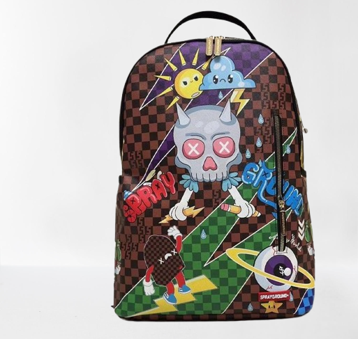 Sprayground Cartoon Skull & Cosmic Print Backpack
