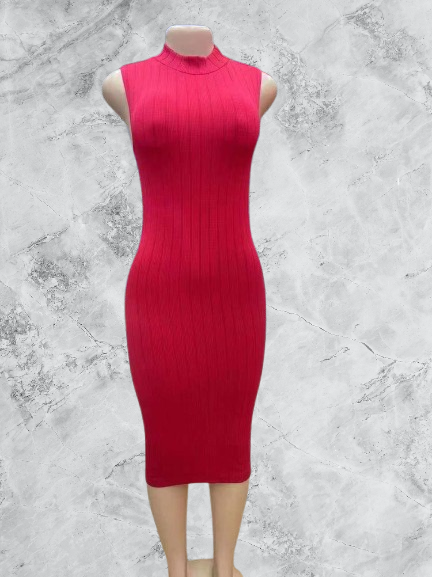 Red Ribbed Bodycon Midi Dress