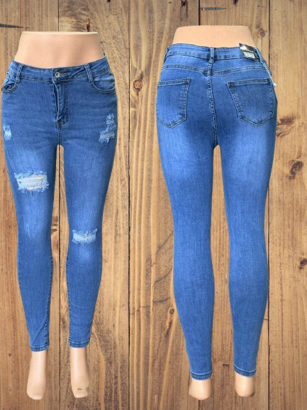 Women’s Distressed Skinny Jeans – Light Blue Denim (Code: M764)